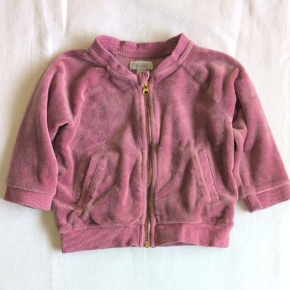 gymboree dusty rose pink velour bomber zip-up jacket 6-12 months baby girl - Picture 1 of 5
